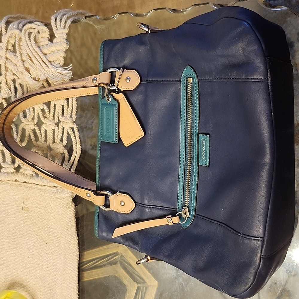 Coach Daisy Spectator Mia Leather Bag F1380-F23911 Color Block Navy, Teal, Tan - Picture 15 of 16